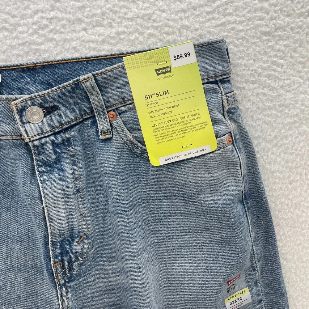 Levis Jeans Mens 32x32 Blue 511 Slim Fit Medium Wash Stretch Denim Grunge Punk